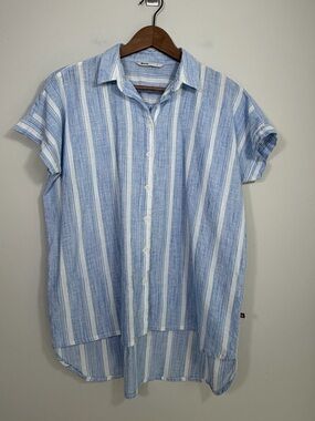 Big Star Lenka Women’s M Blue White Stripe Oversized 100% Cotton Shirt